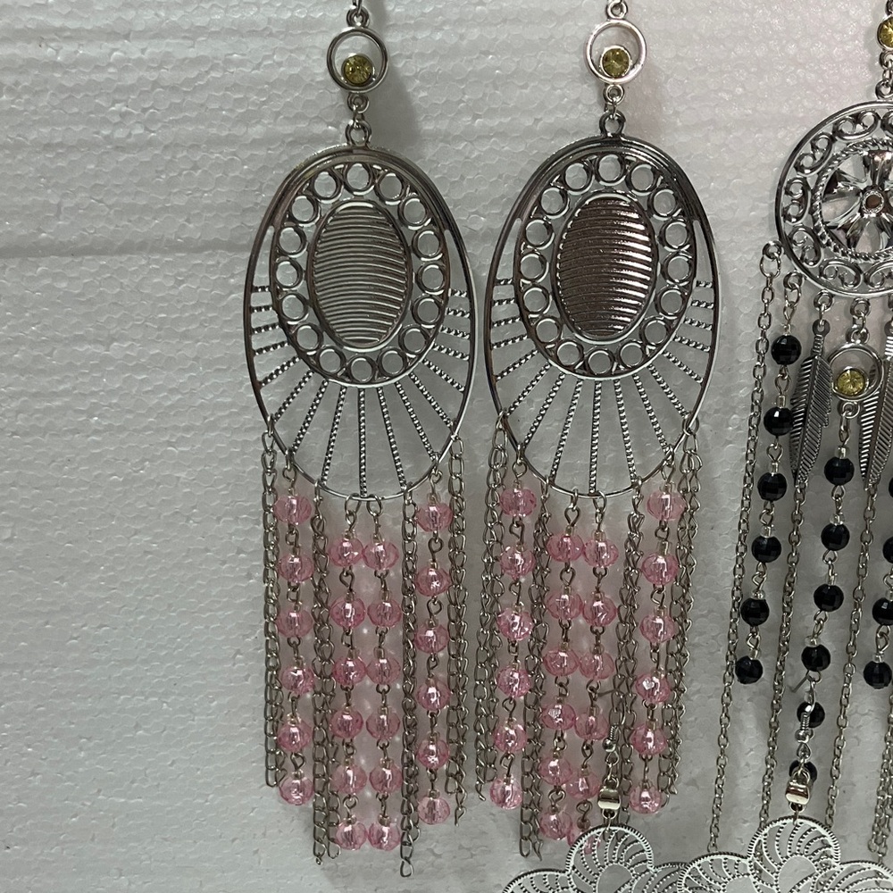 Bundle of 8 sets dangle/chandelier Silver beaded earrings large shiny easy match - Picture 3 of 10